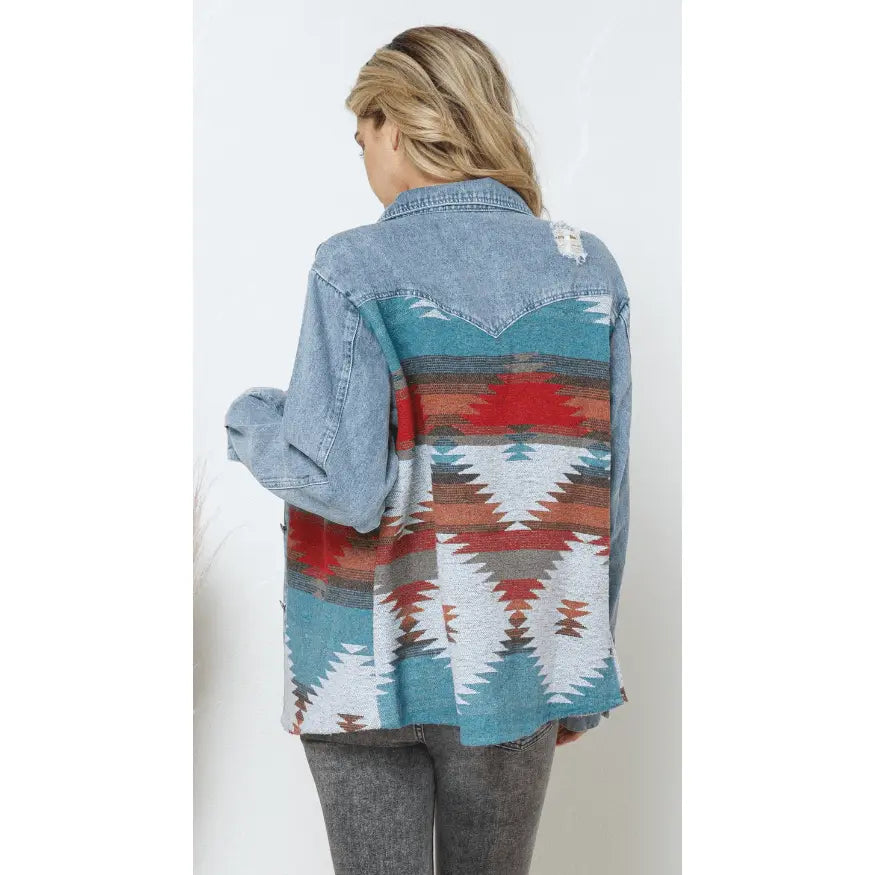 Denim Contrast Aztec Jacket LECCE