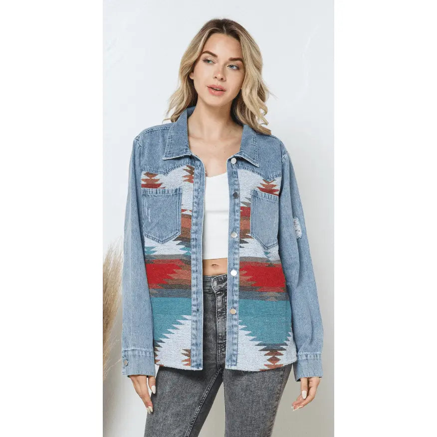 Denim Contrast Aztec Jacket LECCE