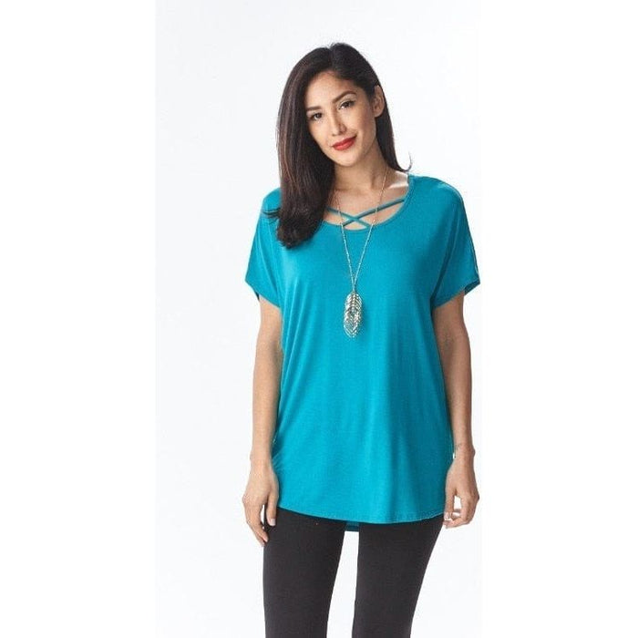 Bamboo R-neck with cross neck detail . color JADE