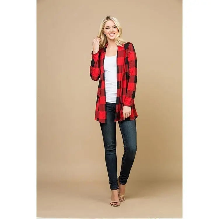  Plaid print open front cardigan 
