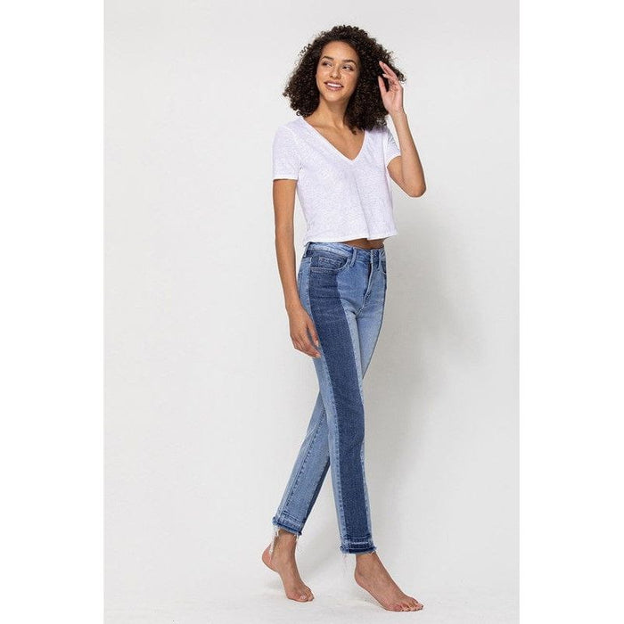 High rise crop slim straight with contrast panel