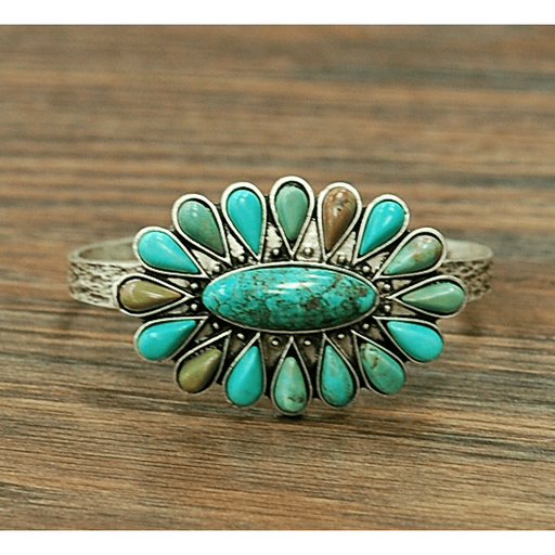 Big Natural Turquoise Navajo C Cuff Bracelet