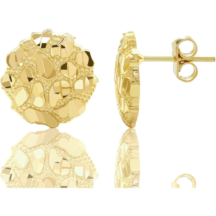 10K Yellow Gold Diamond Cut Round Nugget Earrings
