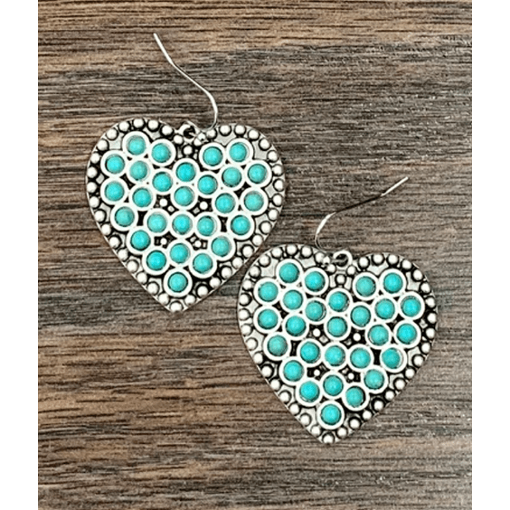 1.4" Long, Heart Clustered Turquoise Earrings