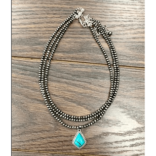 Double Layer Navajo Pearl Necklace with Turquoise Pendent