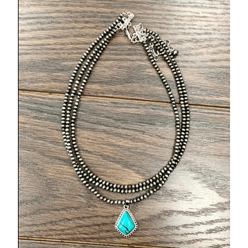 Collar de perlas Navajo de doble capa con colgante turquesa