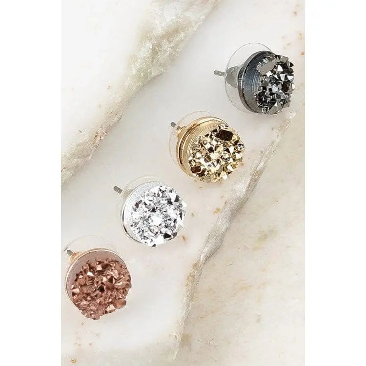 Pendientes redondos con poste druzy
