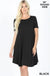 SHORT SLEEVE ROUND HEM A-LINE DRESS - SIDE POCKETS