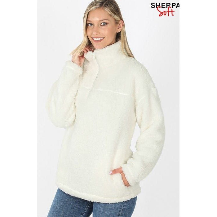 SOFT SHERPA HALF ZIP PULLOVER WITH SIDE POCKETS