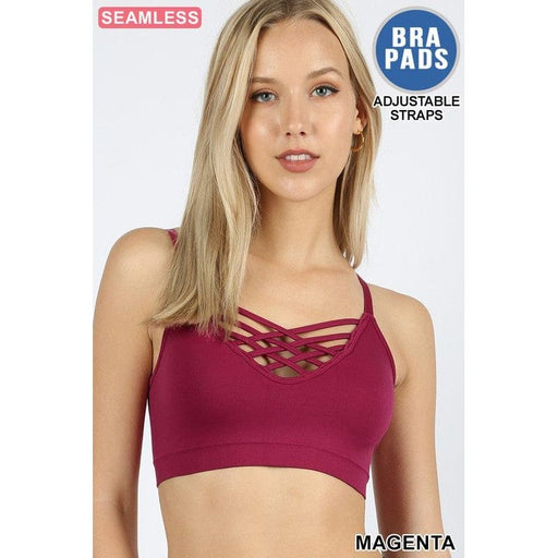 Front v-lattice bralette with removable bra pads