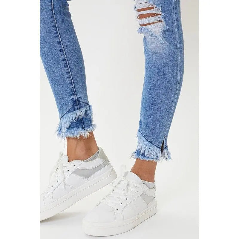 Mid rise hem detail ankle skinny jeans KanCan