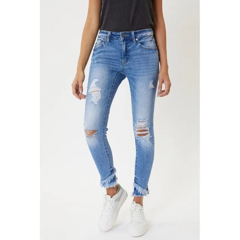 Mid rise hem detail ankle skinny jeans KanCan