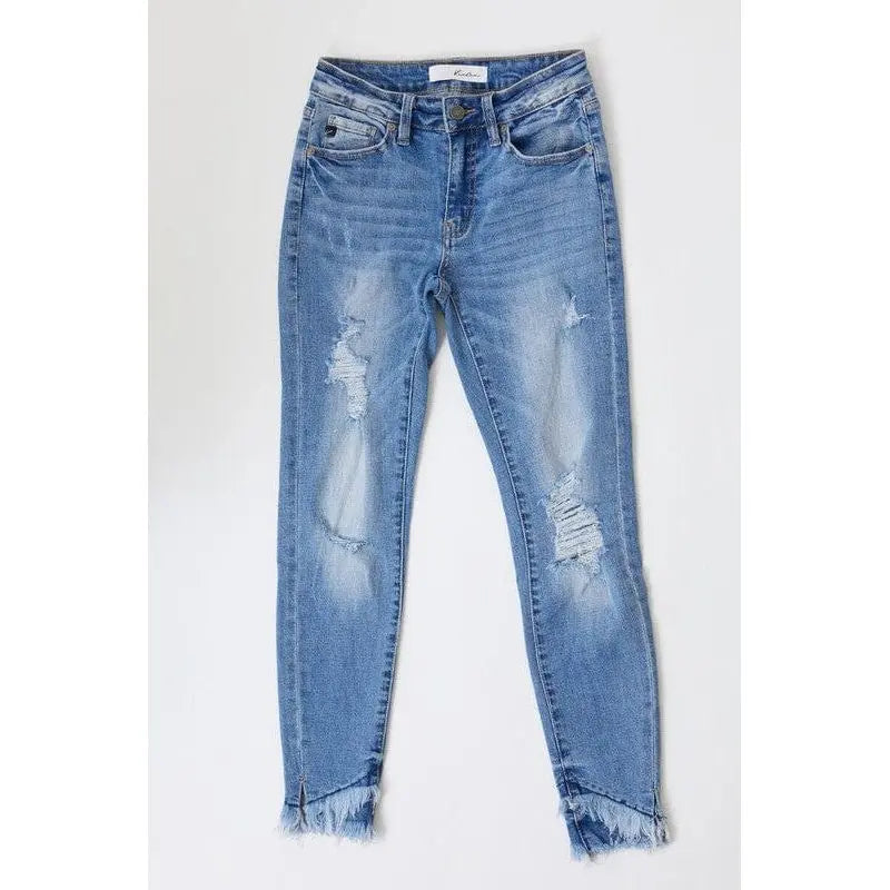 Mid rise hem detail ankle skinny jeans KanCan
