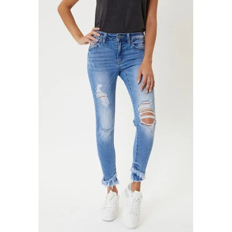 Mid rise hem detail ankle skinny jeans KanCan