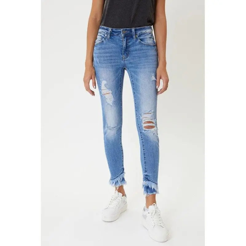 Mid rise hem detail ankle skinny jeans KanCan