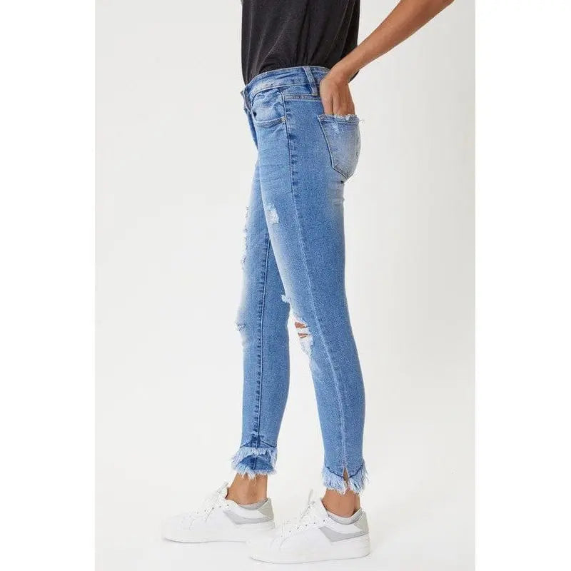 Mid rise hem detail ankle skinny jeans KanCan