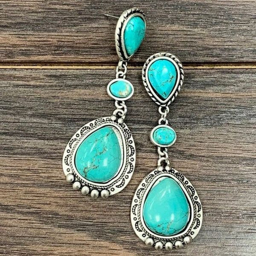 Long natural turquoise post earrings
