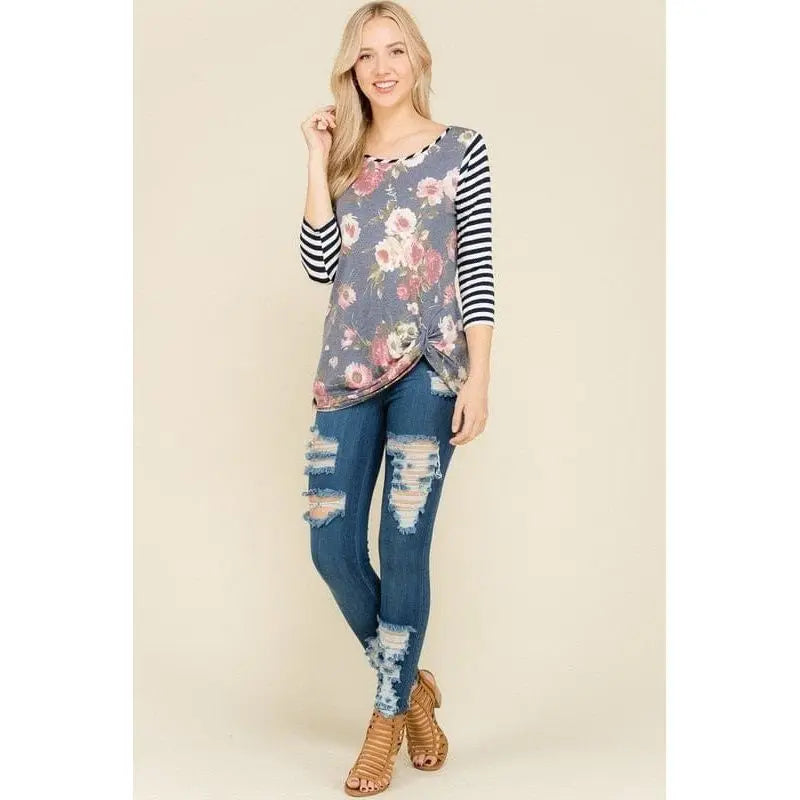 Floral Print Quarter Sleeve 