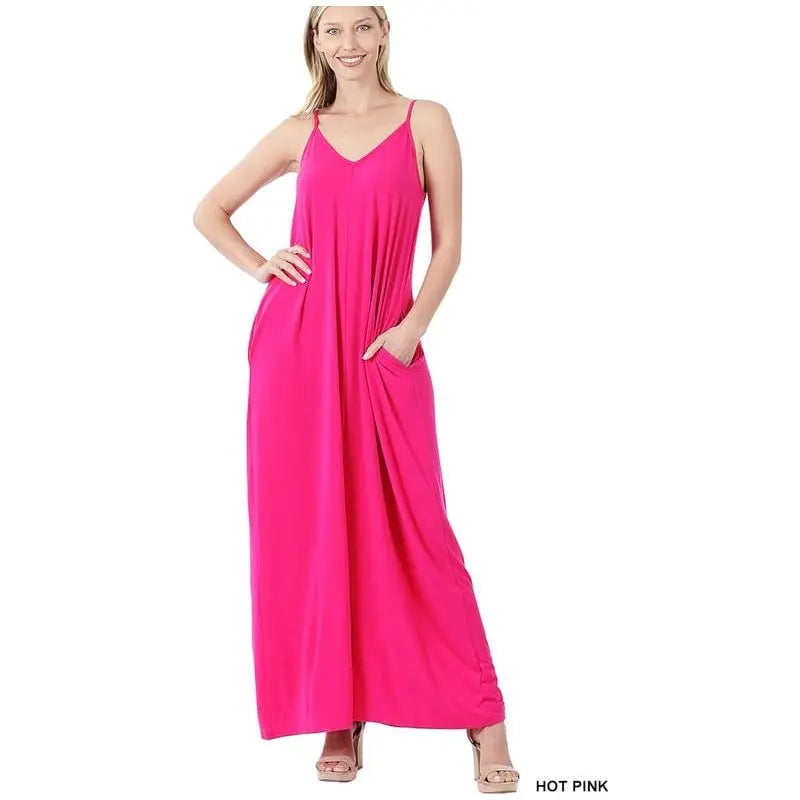 V-Neck Cami Maxi Dress w/ Pockets LECCE