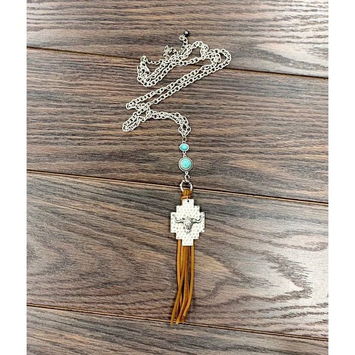 Longhorn cable chain tassel turquoise necklace