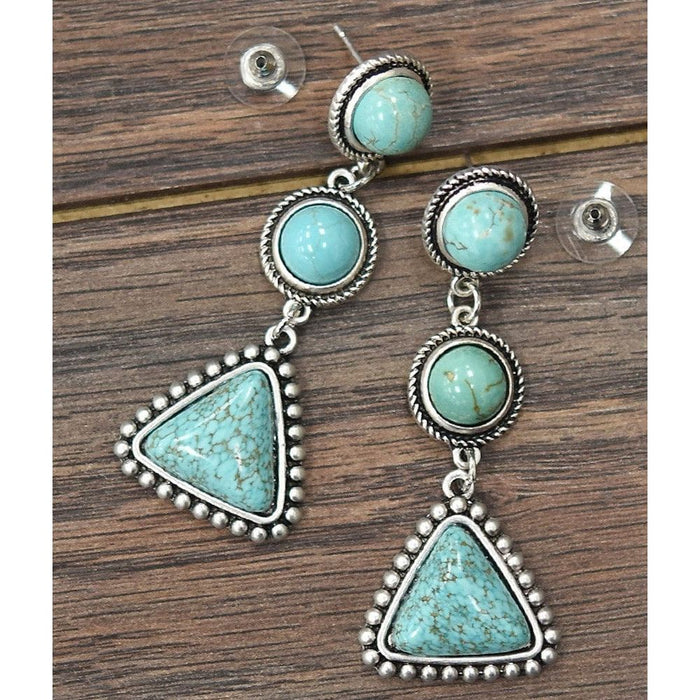 Natural Turquoise Post Dangling Earrings