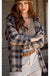 Women's Plaid Checked Button Down Hoodie Jacket - Cozy Shacket with Fringe Hem Very j