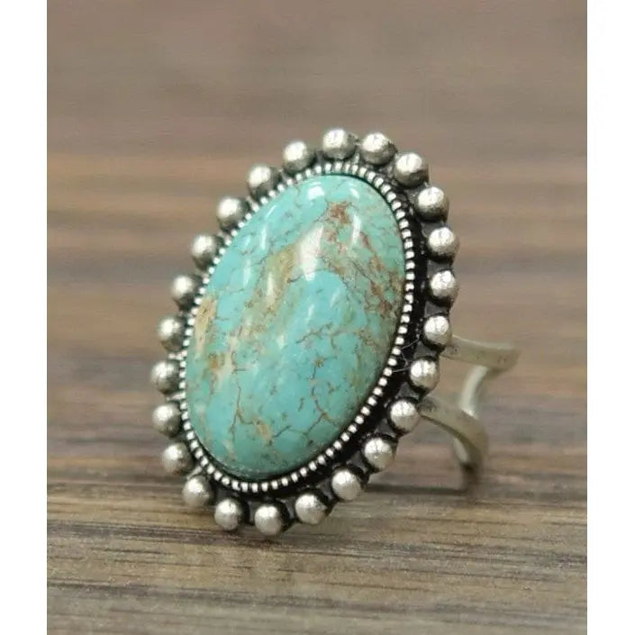 Natural turquoise adjustable ring LECCE