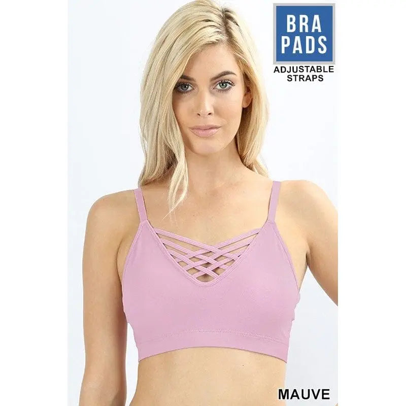 Front v-lattice, adjustable straps bralette with removable bra pads LECCE