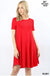 SHORT SLEEVE ROUND HEM A-LINE DRESS - SIDE POCKETS