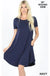 SHORT SLEEVE ROUND HEM A-LINE DRESS - SIDE POCKETS