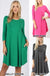 3/4 SLV ROUND HEM A LINE DRESS WITH SIDE POCKETS