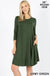 3/4 SLV ROUND HEM A LINE DRESS WITH SIDE POCKETS