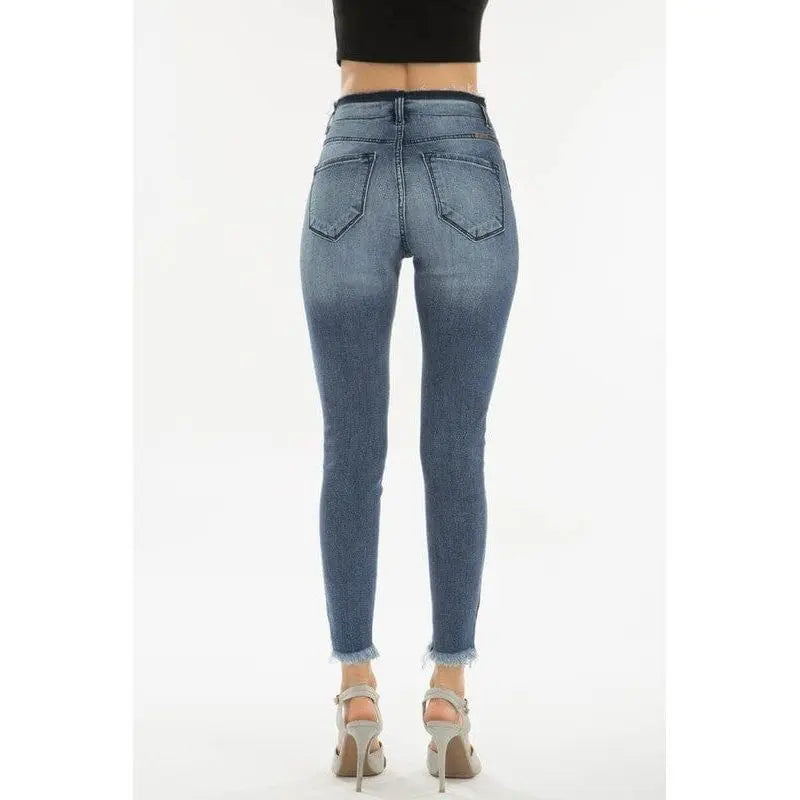 KANCAN B-HIGH RISE SKINNY JEANS WITH FRAY HEM DETAIL