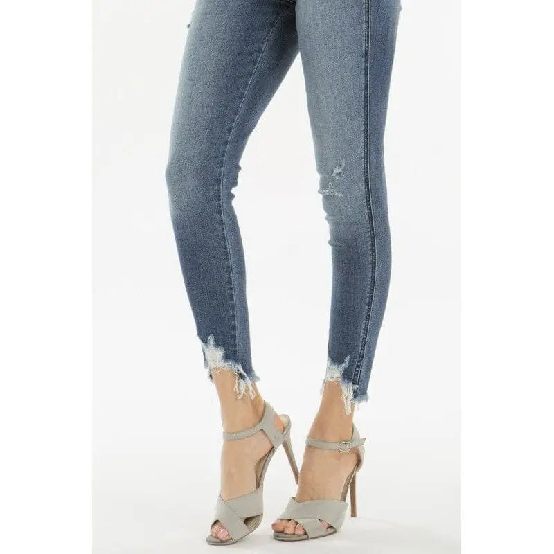 KANCAN B-HIGH RISE SKINNY JEANS WITH FRAY HEM DETAIL