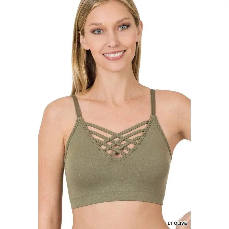 Front v-lattice bralette with removable bra pads LECCE