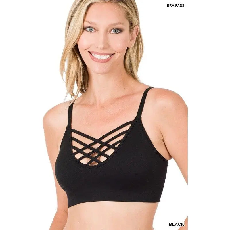 Front v-lattice bralette with removable bra pads LECCE
