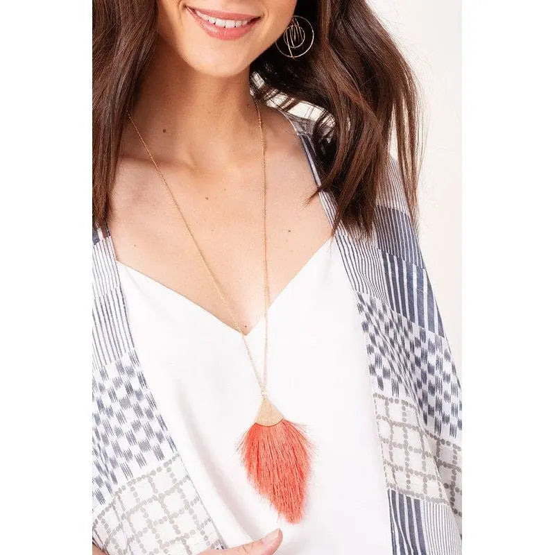 Hammered Metal and Colored Tassel Necklace LECCE