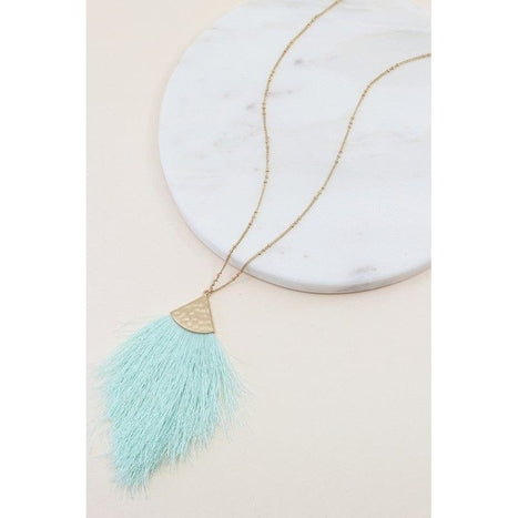Hammered Metal and Colored Tassel Necklace