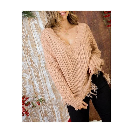Frayed V Neck Sweater