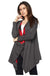  	Solid Draped Cardigan with Plaid Print Lining