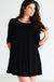 BAMBOO 3/4 SLEEVE TRAPEZE DRESS BLACK