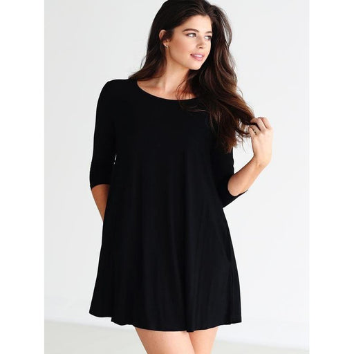 BAMBOO 3/4 SLEEVE TRAPEZE DRESS BLACK