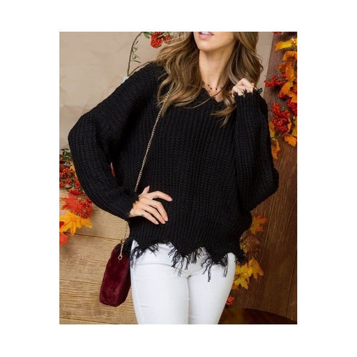 Frayed V Neck Sweater
