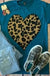 LEOPARD HEART TEAL CREW NECK