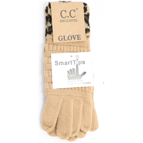SOLID CABLE KNIT LEOPARD CUFF CC GLOVES G80