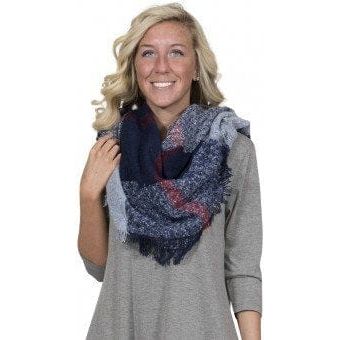 Simply Southern Plaid Blanket Scarf in Navy Blue