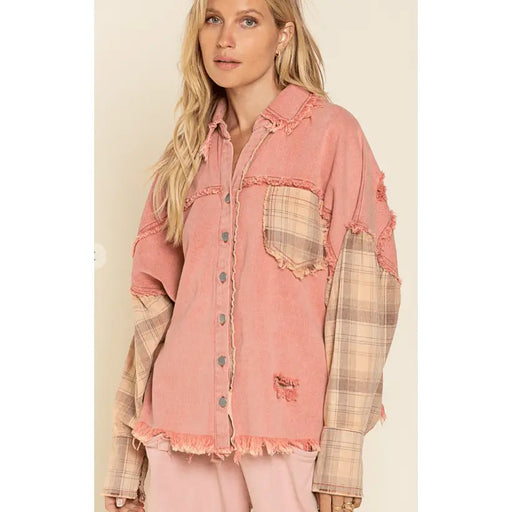 Distressed mix plaid jacket