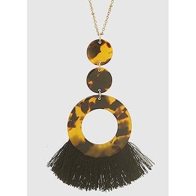 Round Acetate Thread Tassels Long Necklace