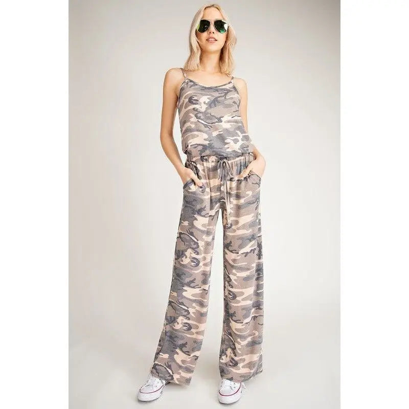 CAMO SLEEVELESS JUMPSUIT WITH ELASTIC WAIST LECCE