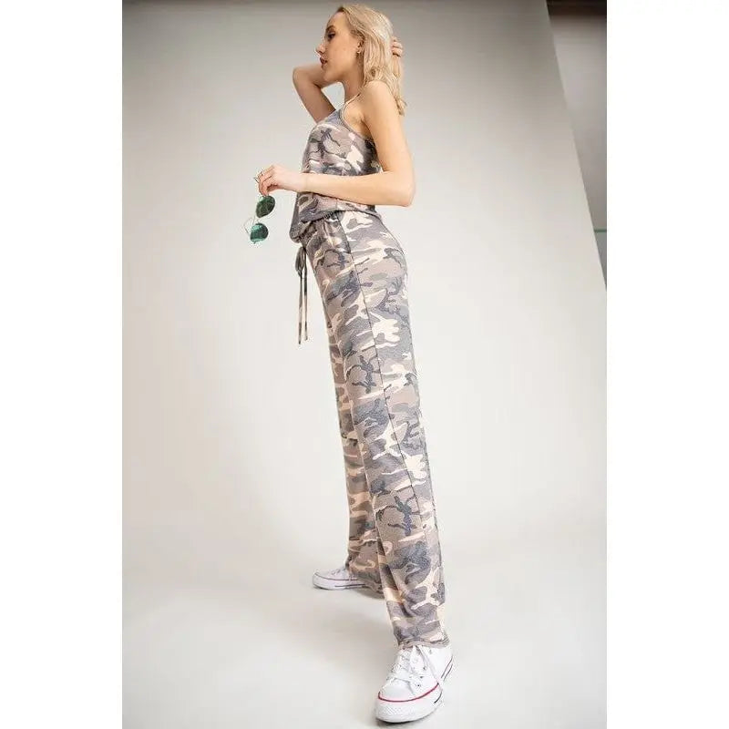 CAMO SLEEVELESS JUMPSUIT WITH ELASTIC WAIST LECCE